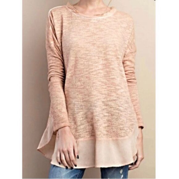 Anthropologie Deletta Lightweight Layered Sweater Blouse Top light pink large - Picture 1 of 12